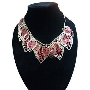 Brush Goldtone Red Reversible Leaf Necklace 21" Adjustable